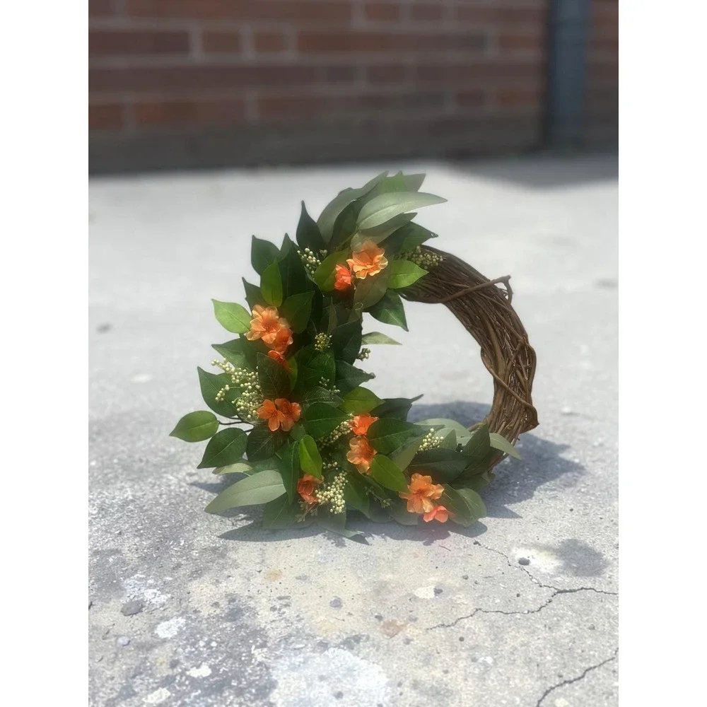 Handmade Year-Round Wreath: Greenery and Orange Door Decor